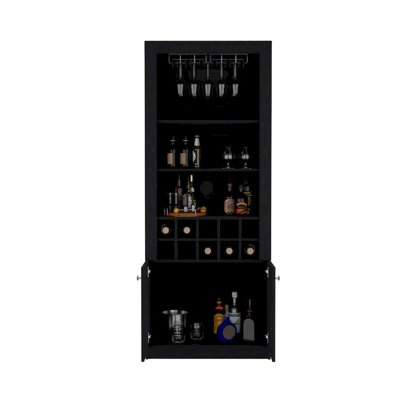 Buffet de bar moderne à 4 niveaux de 74 po avec porte-verres à pied, meuble à vin, meuble à liqueurs, 10 casiers à bouteilles et 4 étagères