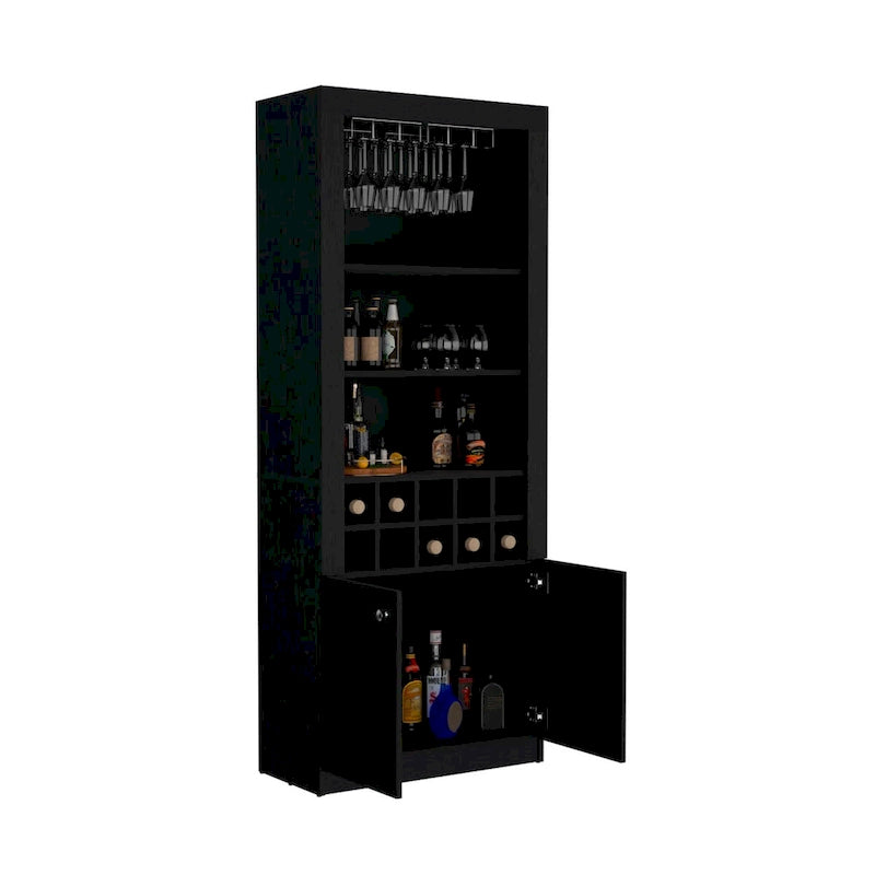 Buffet de bar moderne à 4 niveaux de 74 po avec porte-verres à pied, meuble à vin, meuble à liqueurs, 10 casiers à bouteilles et 4 étagères