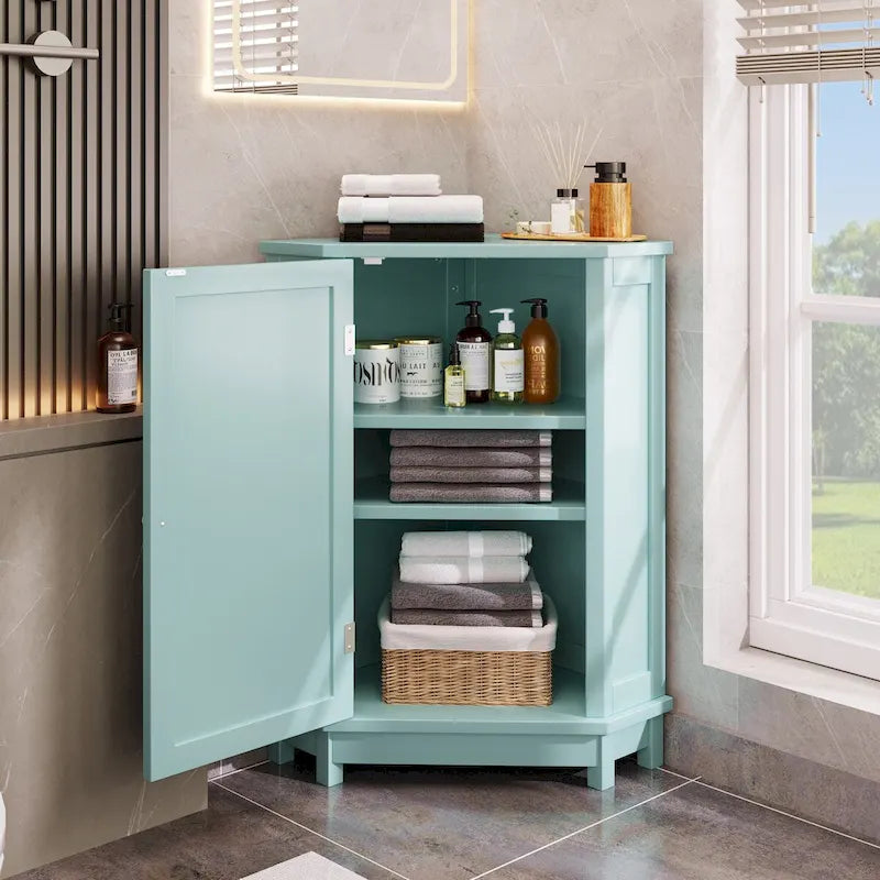Meuble d'angle de salle de bain avec étagère réglable