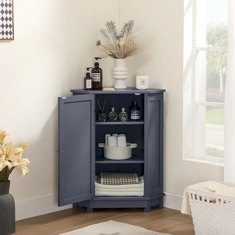 Meuble d'angle de salle de bain avec étagère réglable