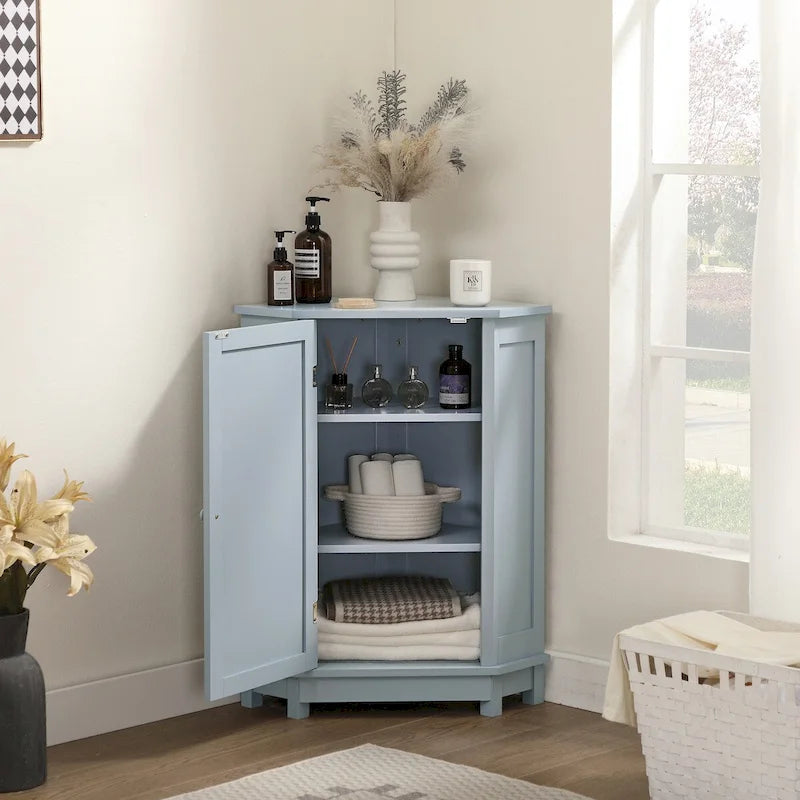 Meuble d'angle de salle de bain avec étagère réglable