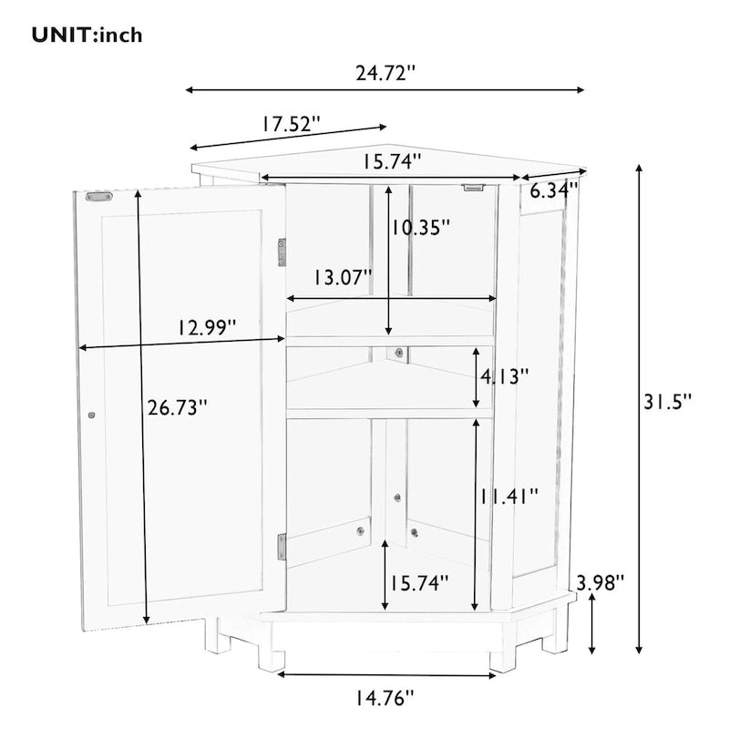 Meuble d'angle de salle de bain avec étagère réglable