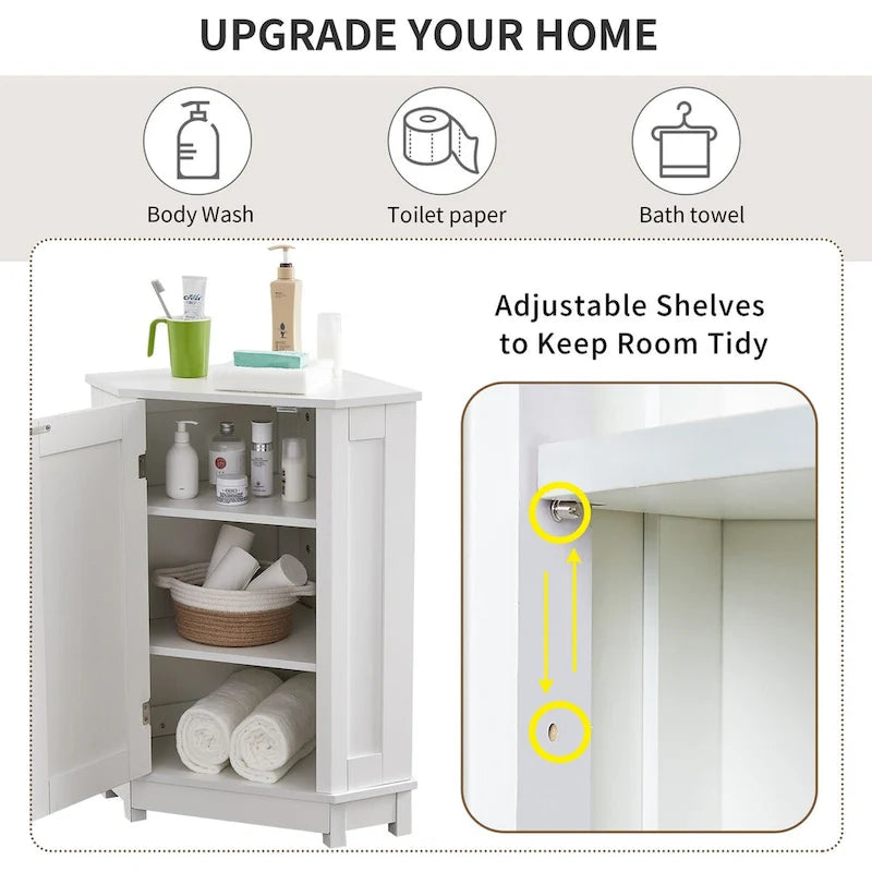 Meuble d'angle de salle de bain avec étagère réglable