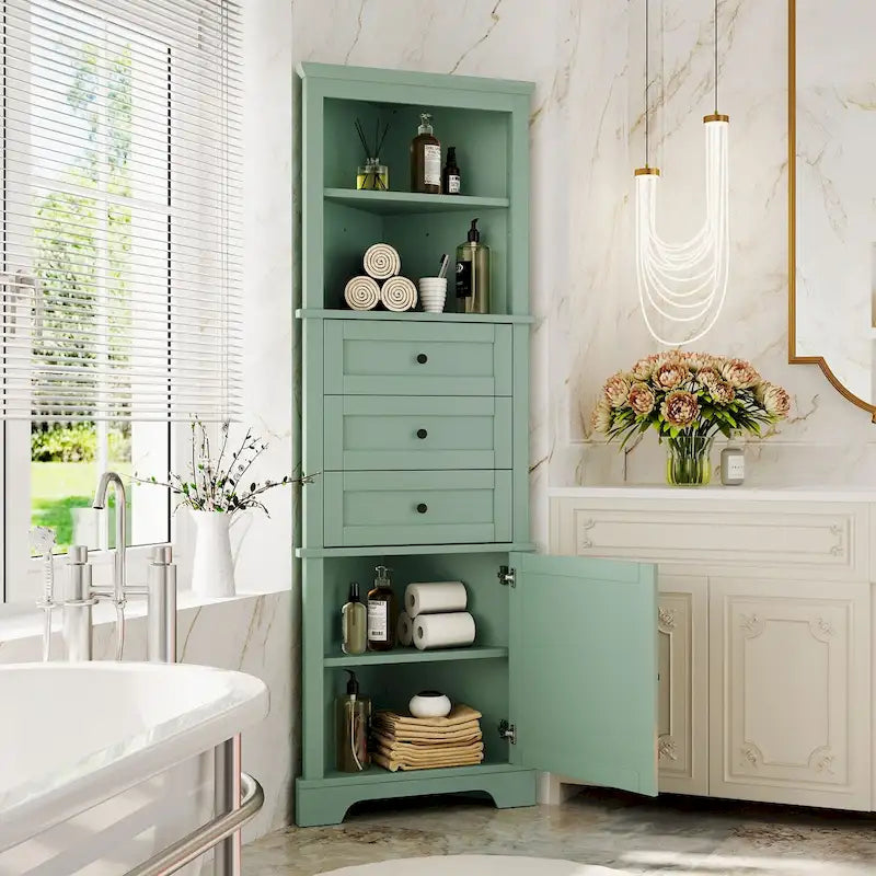 Meuble haut triangulaire avec 3 tiroirs et étagères réglables pour salle de bain, cuisine ou salon - 23,00 L * 13,40 l * 68,90 H