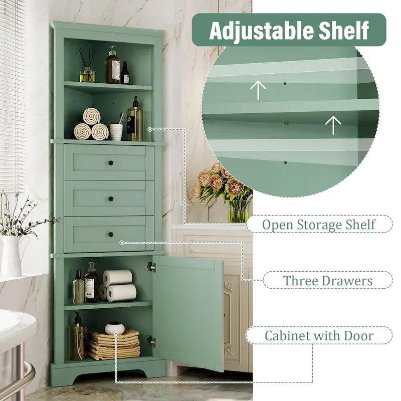 Meuble haut triangulaire avec 3 tiroirs et étagères réglables pour salle de bain, cuisine ou salon - 23,00 L * 13,40 l * 68,90 H