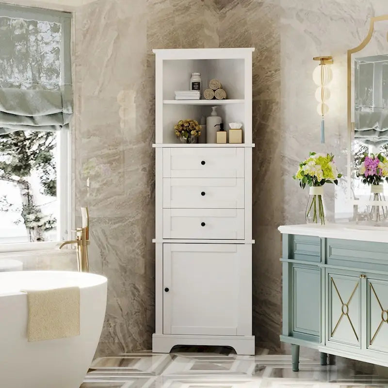 Meuble haut triangulaire avec 3 tiroirs et étagères réglables pour salle de bain, cuisine ou salon - 23,00 L * 13,40 l * 68,90 H