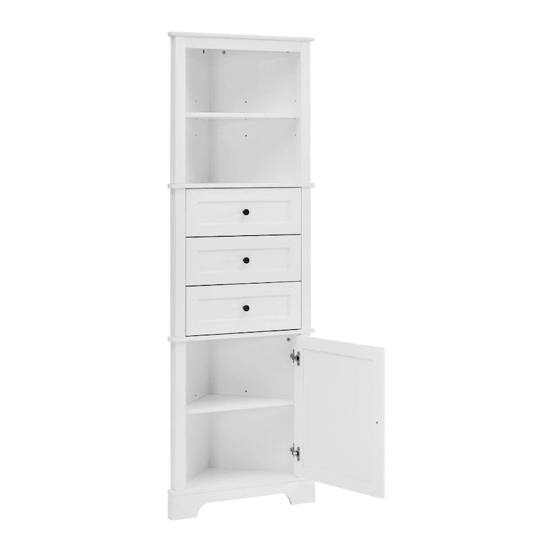 Meuble haut triangulaire avec 3 tiroirs et étagères réglables pour salle de bain, cuisine ou salon - 23,00 L * 13,40 l * 68,90 H