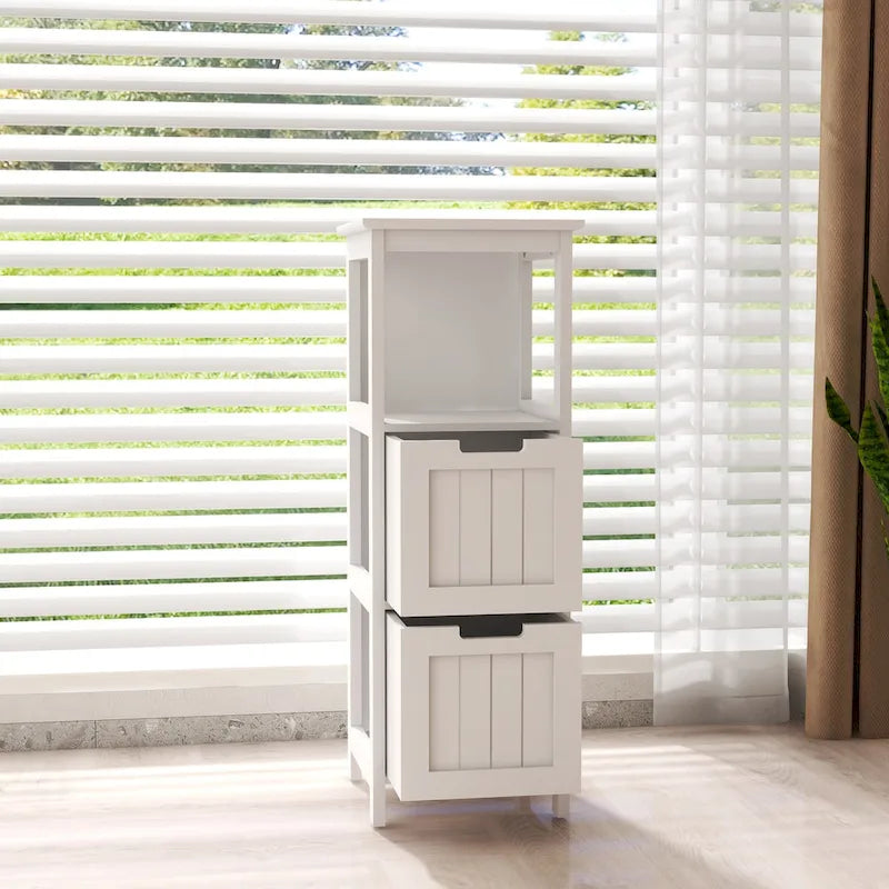 Meuble de salle de bain avec 2 tiroirs et 1 étagère de rangement