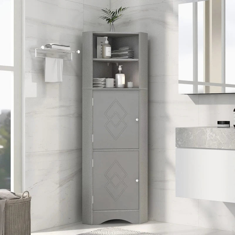 Meuble d'angle haut de salle de bain, meuble de rangement autonome avec portes et étagères réglables