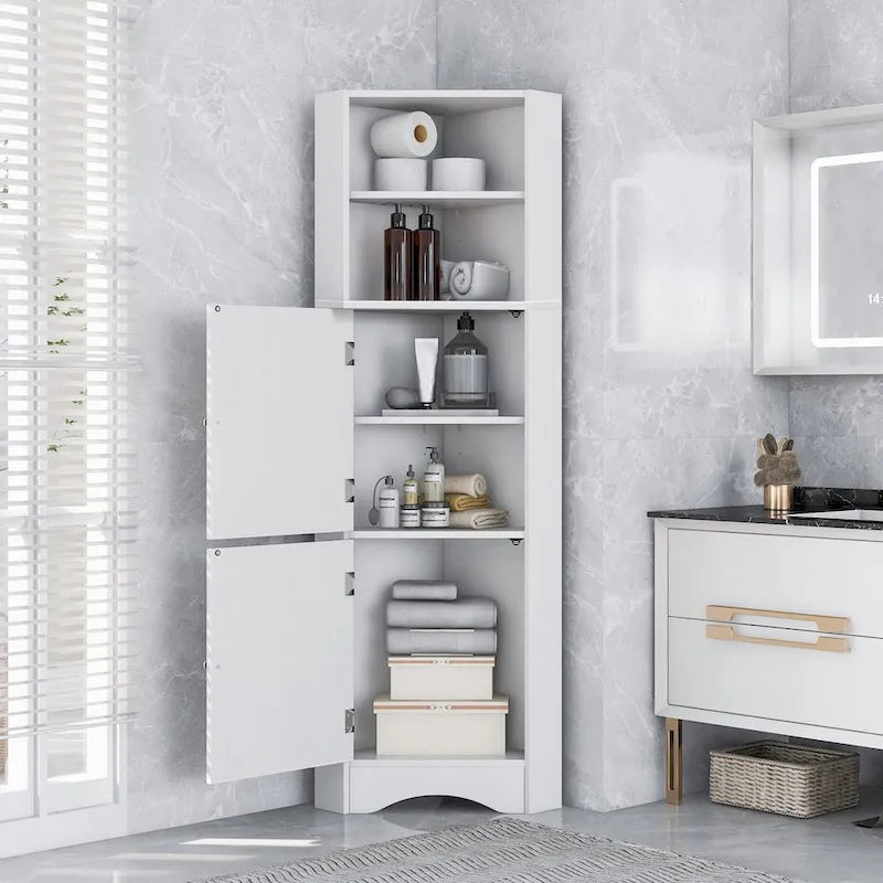 Meuble d'angle haut de salle de bain, meuble de rangement autonome avec portes et étagères réglables