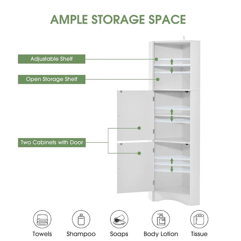 Meuble d'angle haut de salle de bain, meuble de rangement autonome avec portes et étagères réglables