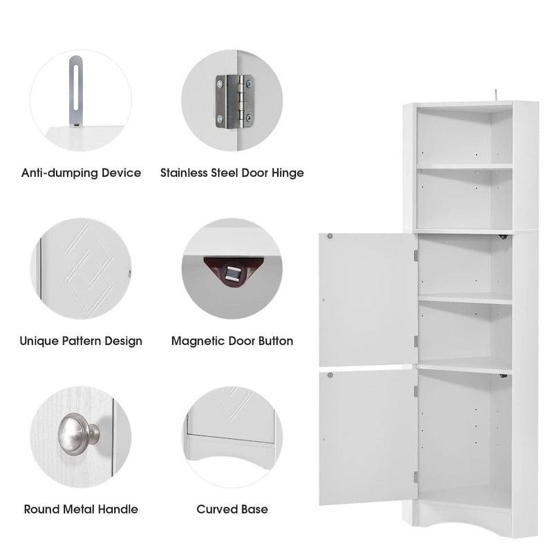 Meuble d'angle haut de salle de bain, meuble de rangement autonome avec portes et étagères réglables