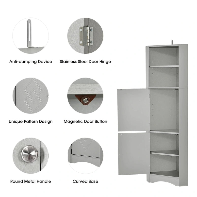 Meuble d'angle haut de salle de bain, meuble de rangement autonome avec portes et étagères réglables